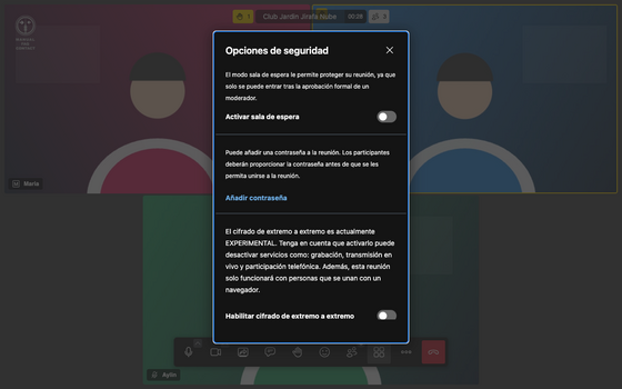 Opciones de seguridad